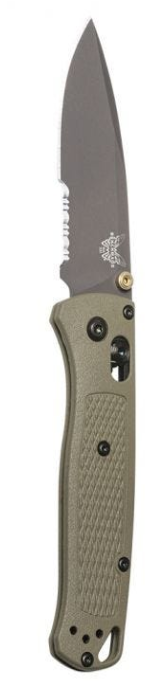 Benchmade 535SGRY-1 Knife, Benchmade Bugout 535SGRY-1 Knife with Lifetime Warranty. Lightweight folding knife by Benchmade Knife Company. Ranger green handle with a Serrated Drop-Point Blade. American EDC, Authorized Online Benchmade Dealer