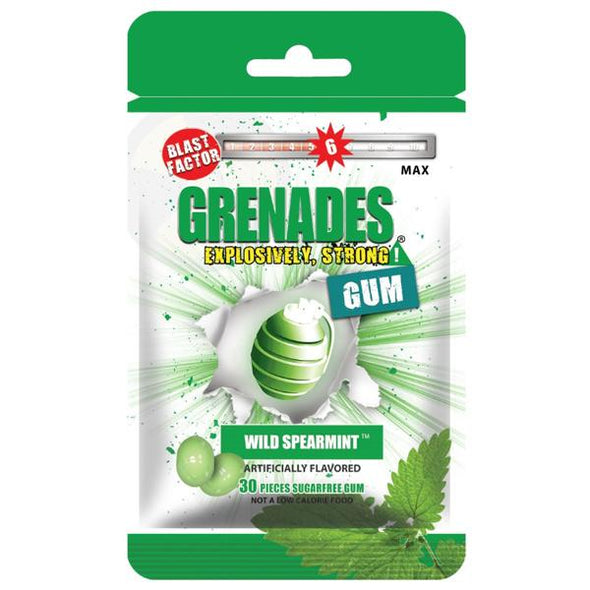 Grenades Gum-Wild Mint Gum, 30 count bag of sugar free gum. SKU: GREN-WM30