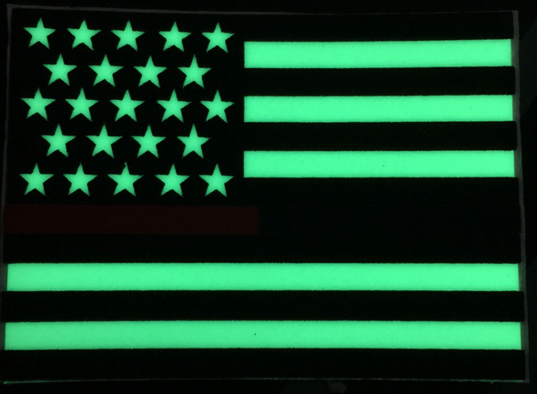 Glow in the dark USA Flag Sticker. IdentiFire Safety Products Thin Redline / Thin Blueline Combo Flag Decal. IdentiFire Safety Glow in the Dark Products. IdentiFire Safety 4" Flag Decal