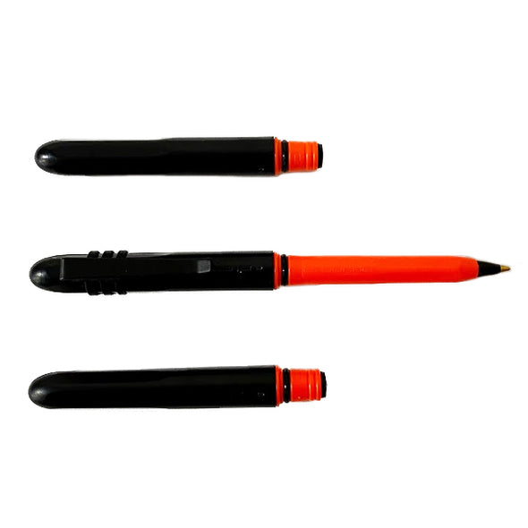 Pokka Pens, Blakk/Blaze Orange Pokka Pens, 3 Pack of Pokka Pens with Pokka Klip. Waterproof EDC Pen made in the USA!